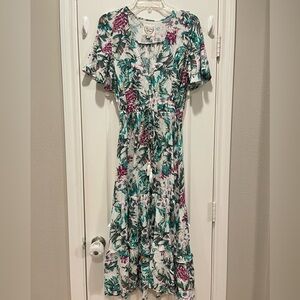 Anthropologie Sunday Mi Amor Women XS Maxi Dress Floral Cottagecore Boho Prairie